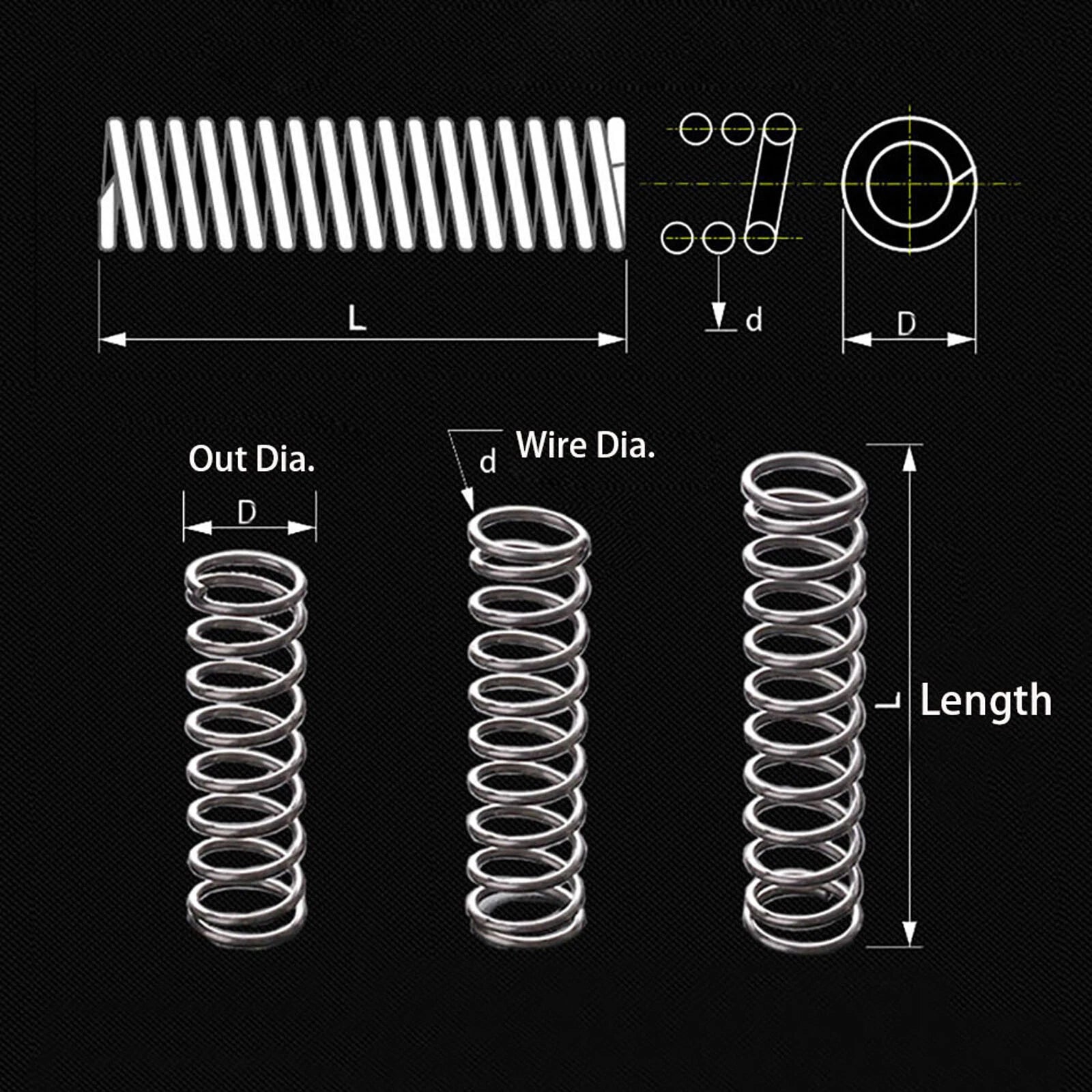 10 x Compression Spring Pressured Springs Wire Dia.1mm 1.2mm 304 Stainless Steel