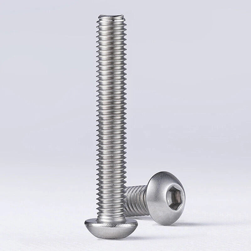 M6 M8 M10 Button Head Hex Drive Screws – 316 Stainless Steel Marine Grade Machine Bolts (Fully Threaded)