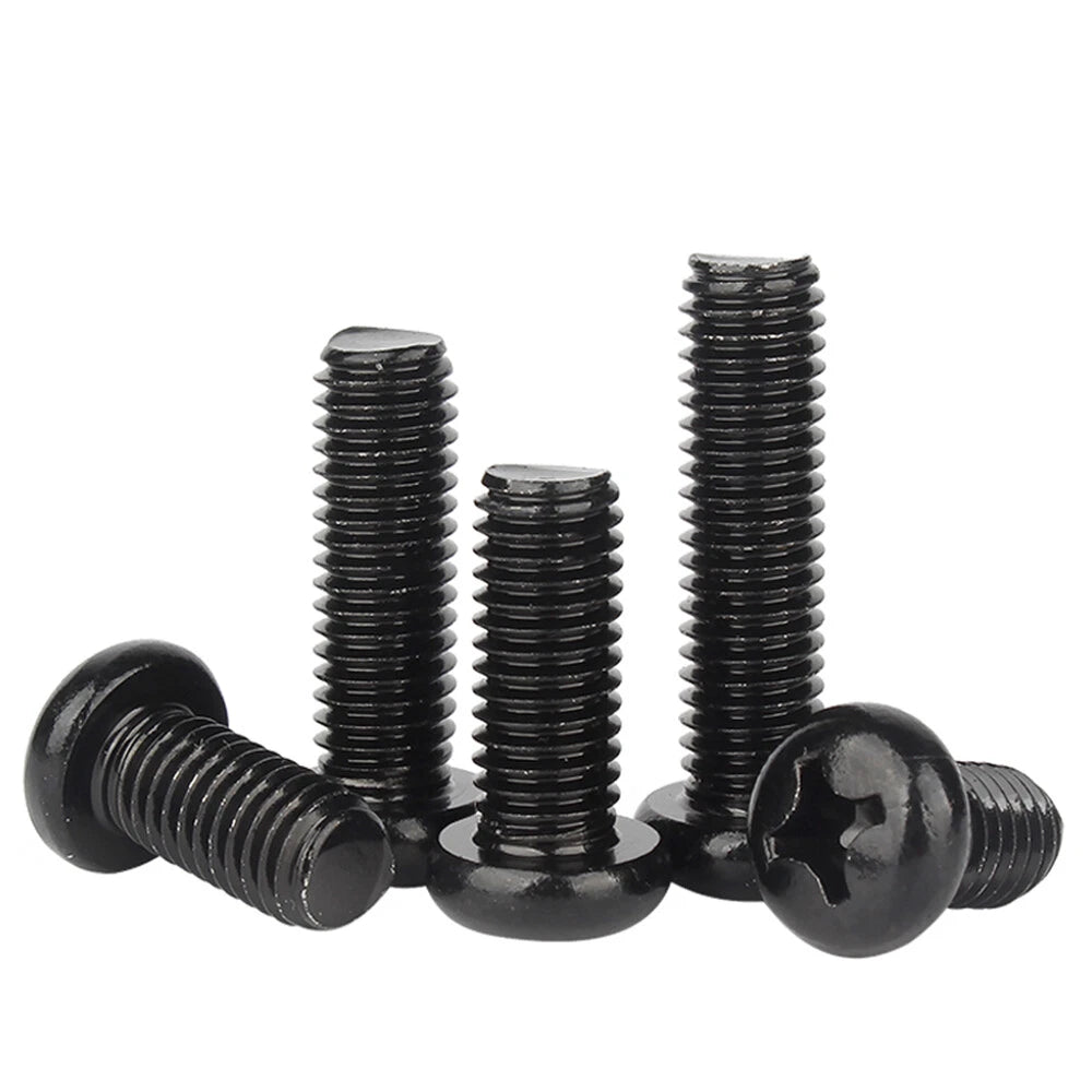 Black Pozi Phillips Pan Head Machine Screws M1.0 M1.2 M1.4 M1.6 M2 M2.5 M3 M4 M5 M6 — 2mm to 50mm