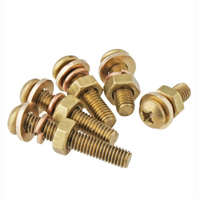 Brass Phillips Pan Head Machine Screws with Hex Nuts & Washers — M3 M4 M5 M6 M8