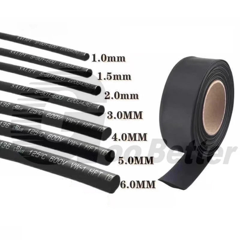 Black Heat Shrink Tubing 2:1 — 0.6mm to 30mm Wire & Cable Sleeving