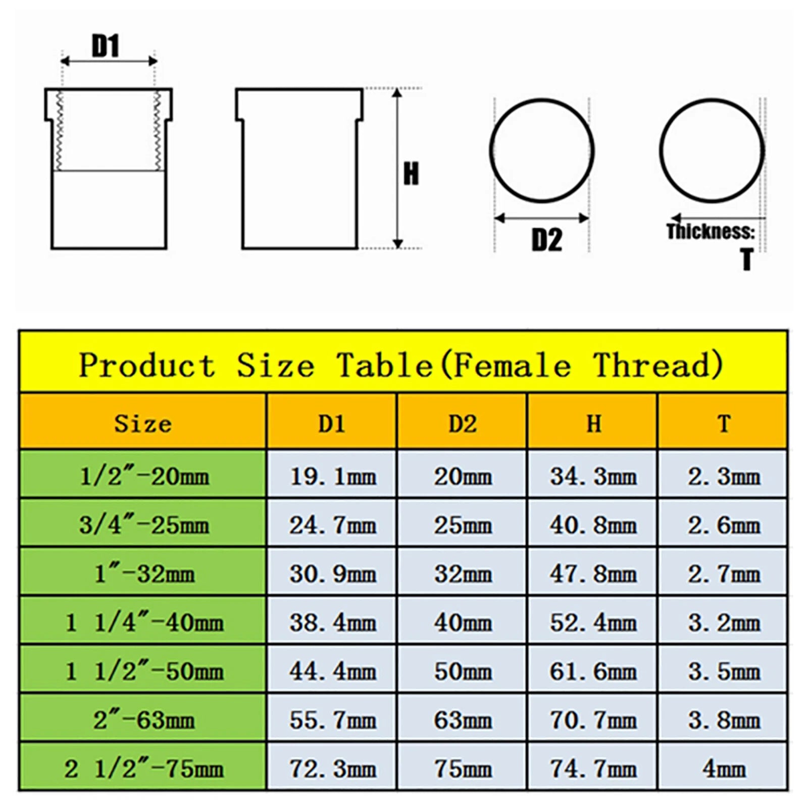 PVC Water Supply Pipe BSP Female Threaded Fittings Adapter Joint Various Sizes