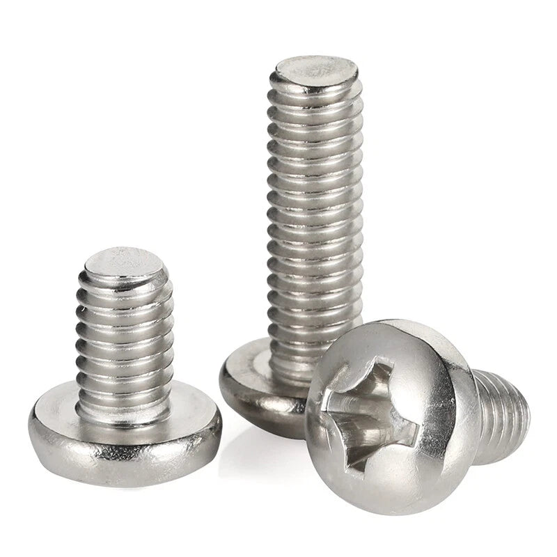 M4 M5 Phillips Pan Head Machine Screws – 304 Stainless Steel, Fully Threaded, Silver