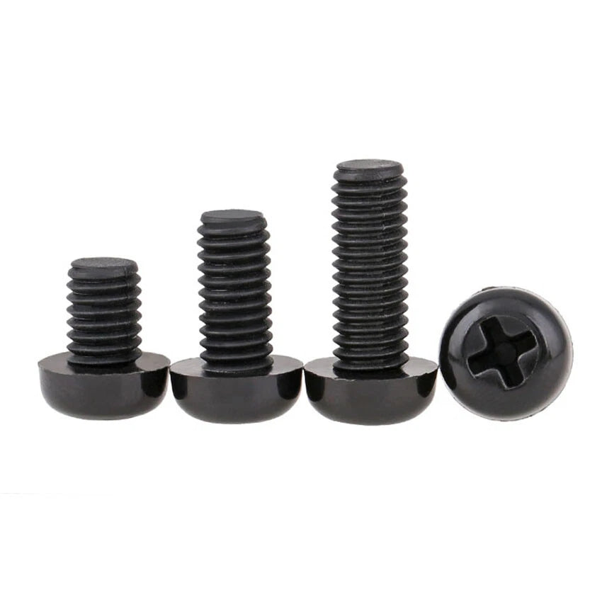 Black Nylon Pan Head Phillips Machine Screws M2 M2.5 M3 M4 M5 M6 M8 — Non-Conductive PA66 Plastic Screws 4mm to 60mm
