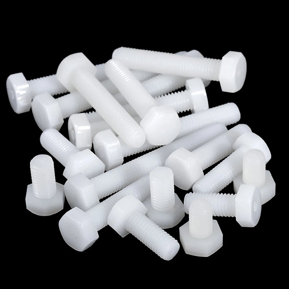 M3–M12 White Nylon Hex Bolts | Plastic Hexagon Head Machine Screws DIN 933