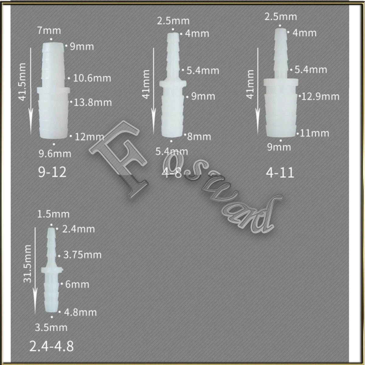 Straight Reducing Barbed Hose Connector — Plastic Fuel & Water Fitting 2.4–19mm