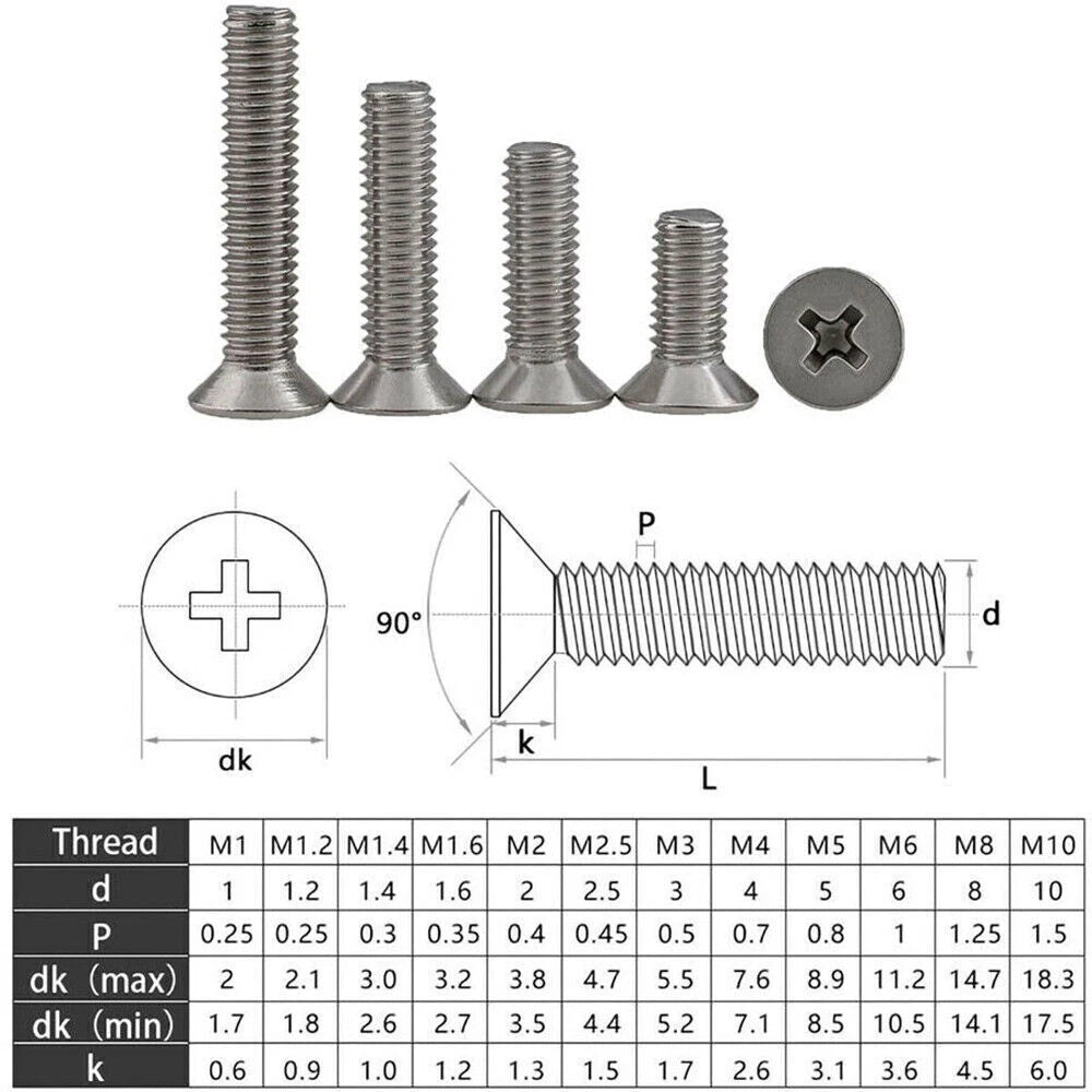 M2 M2.5 Pozidriv Countersunk Machine Screws – A4 Stainless Steel (316 Marine Grade), DIN 965