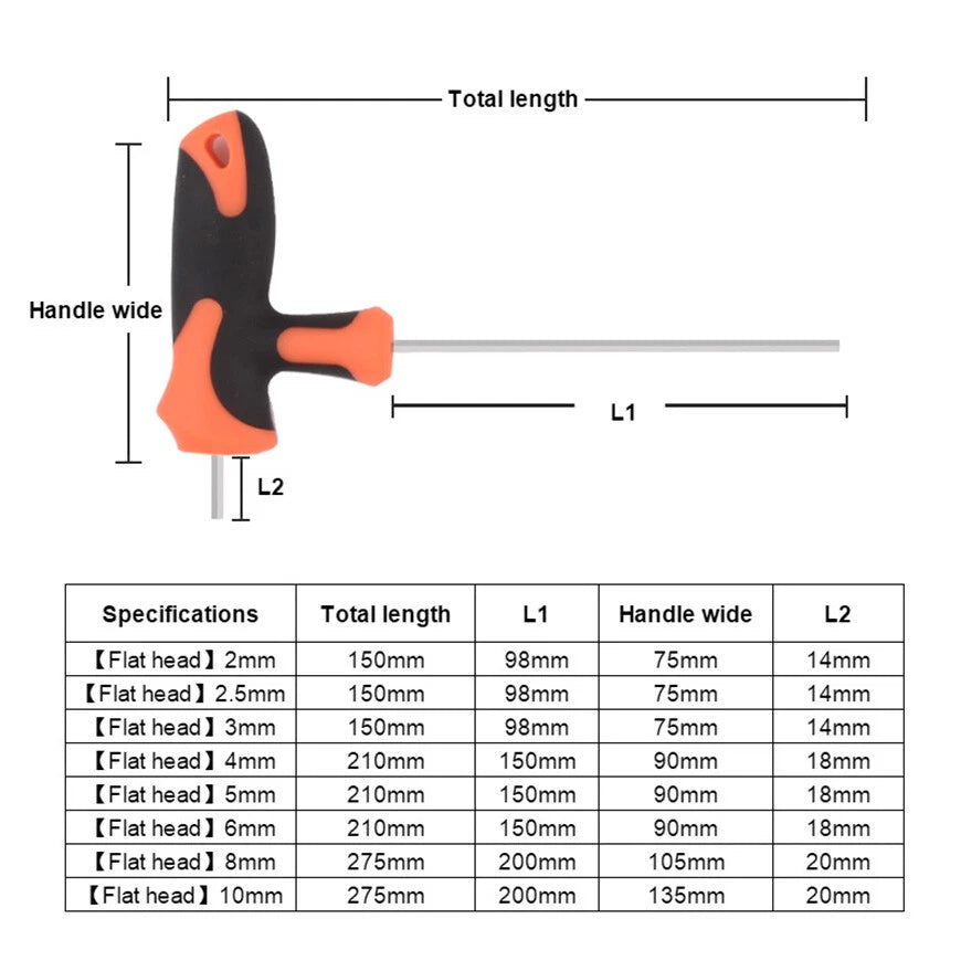 2mm-10mm T-Handle Hex Key Allen Key Wrench Key Hexagon Keys Ball End-Flat End