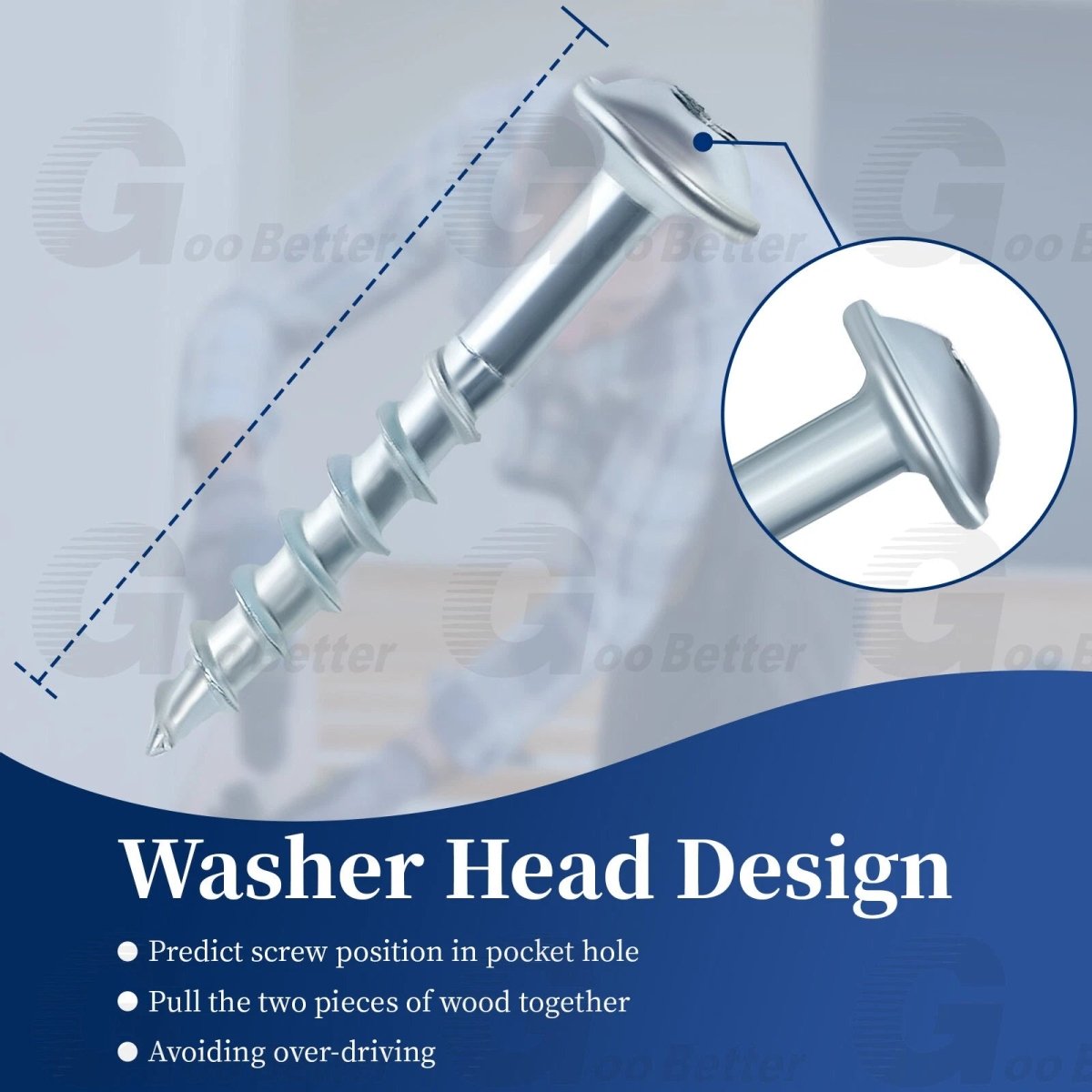 8 Pocket Hole Screws Interior Pocket Screw Coarse Thread, Square Drive, Washer Head, Zinc Plated, 100MM Drive Bit Included - HomeDIYer