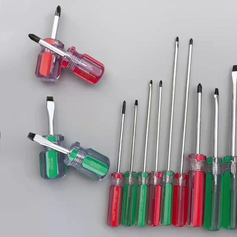 Phillips/Slotted Screwdriver Set Magnetic Tip Extra Long Plastic Handle Φ3 5 6mm