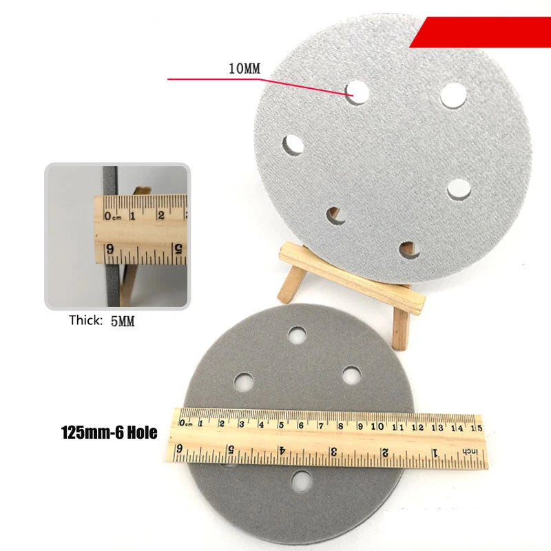 5" 6" Wet Dry Sponge Orbital Sandpaper 6 Hole Hook Loop Sanding Discs P300-P3000