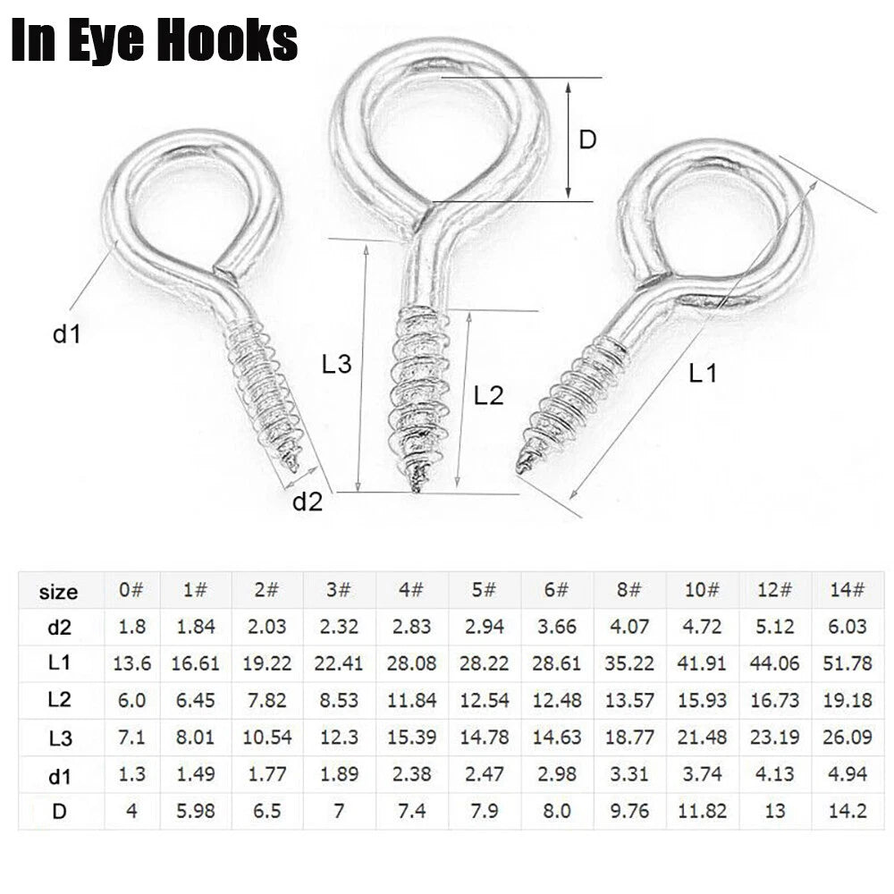 Zinc Plated Screw Eye Hooks & Screw-In Hooks — Heavy Duty, Sizes #0–#16