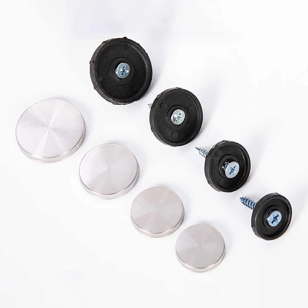 12mm-40mm Mirror Screws Decorative Caps – Polished Stainless Steel Cover Nails with Plastic Washer & Carbon Steel Screw (M12-M40)