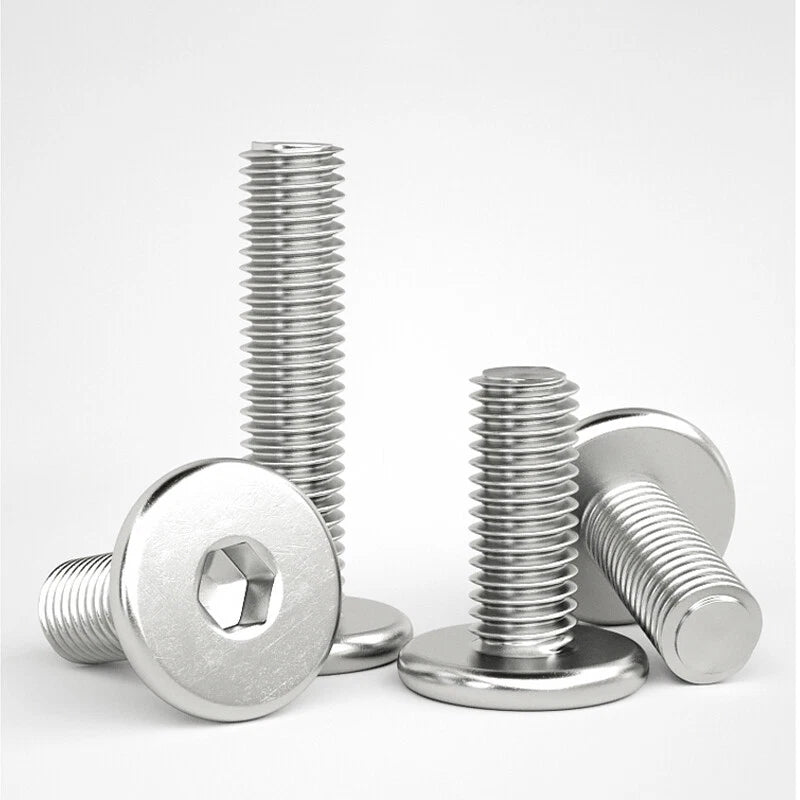 A2 Stainless Steel Hex Socket Flat Round Head Machine Screws – M2 to M8, Fully Threaded (2–90mm Lengths)