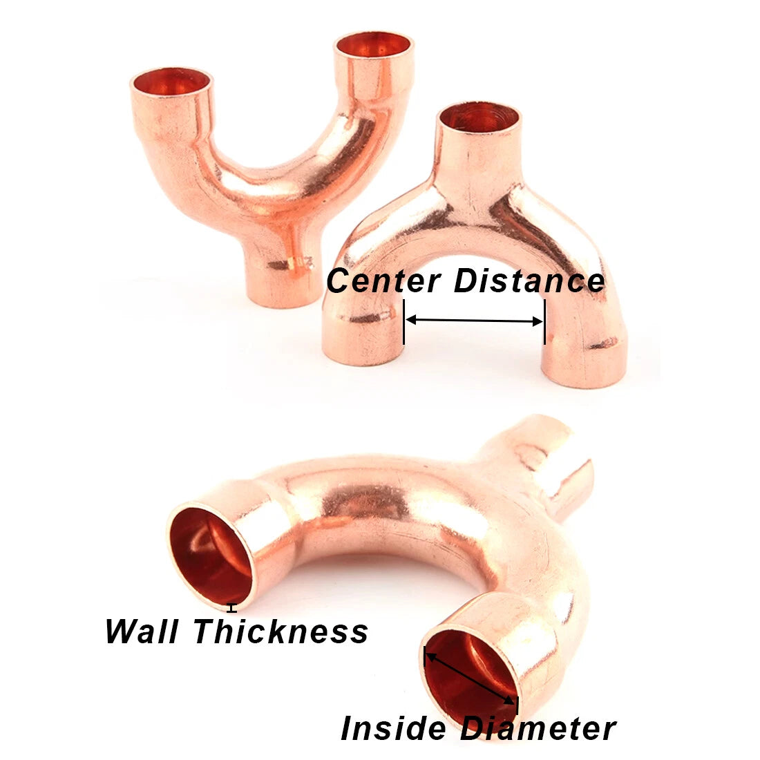 Copper Y-Type 3-Way Pipe Fitting Connector — End Feed, ID 8mm to 42mm