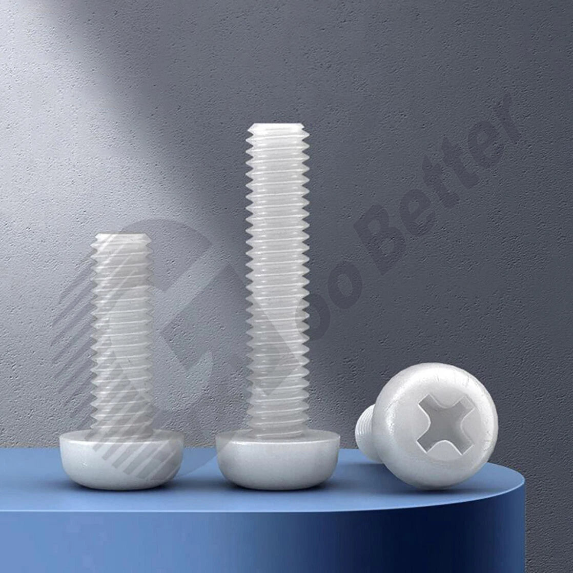 White PA66 Nylon Phillips Round Head Screws – M5 M6 M8, Fully Threaded, Non‑Conductive & Corrosion‑Free