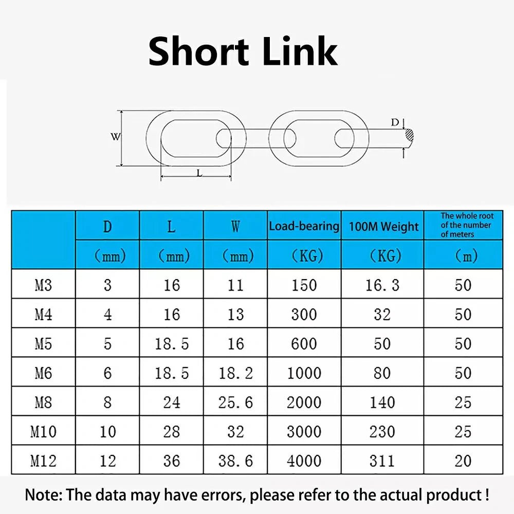 A2 Stainless Steel Chain Heavy Duty Lifting Long/Short Durable Security Links - HomeDIYer