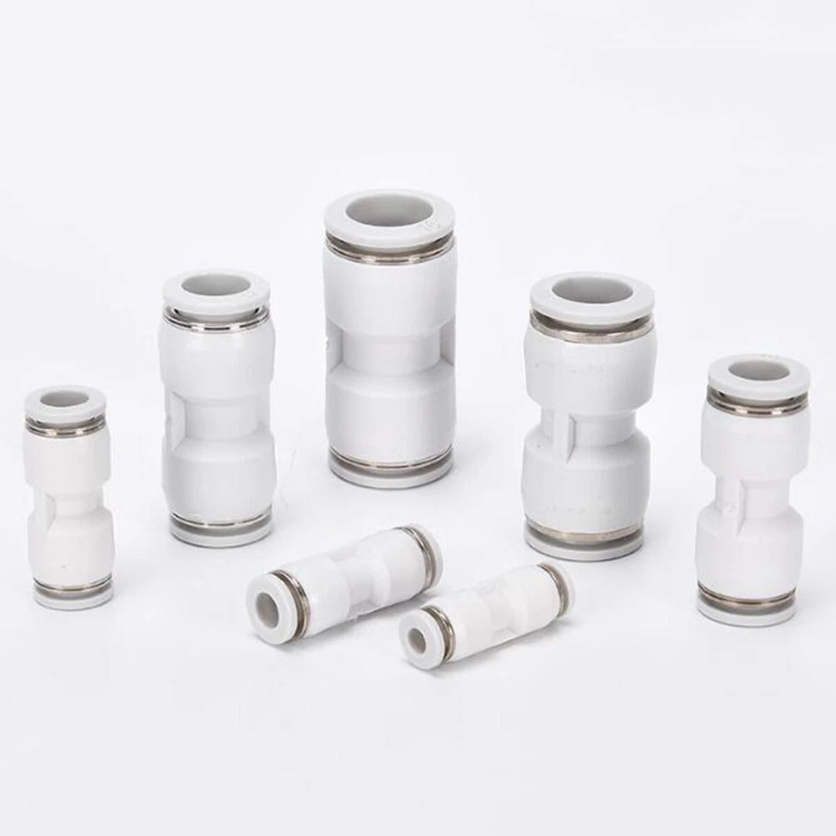 Nylon Push-to-Connect Straight Pneumatic Fitting 4–12mm White Inline Tube Connector
