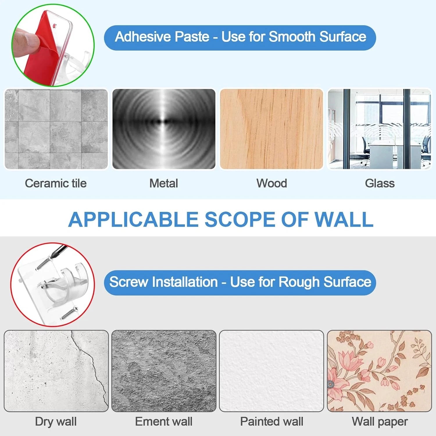 Self Adhesive Hooks Curtain Rod Bracket Pole Nail Free Adjustable Holder Hook