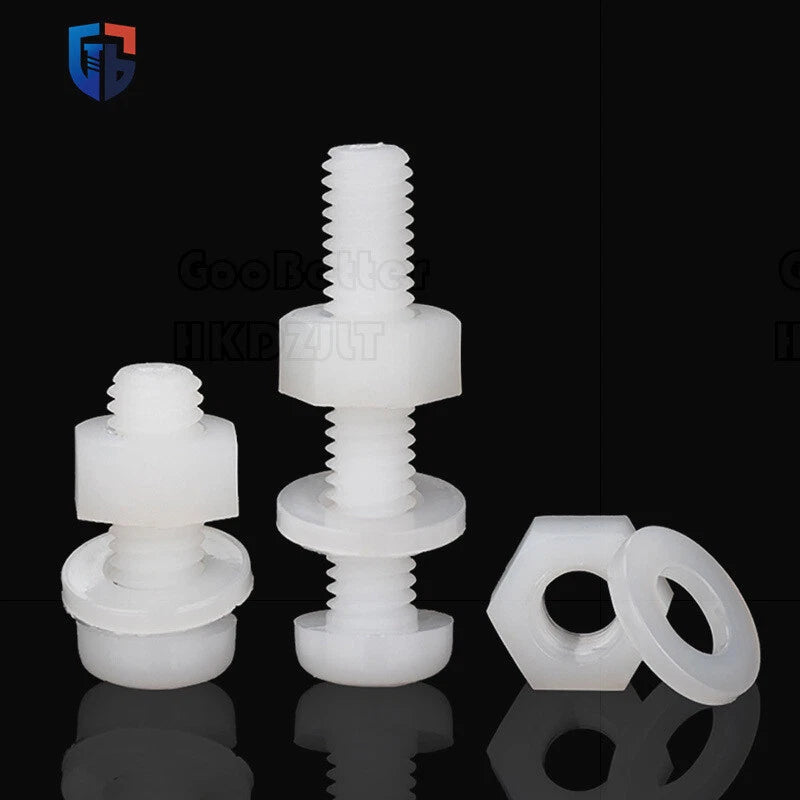 Nylon Phillips Pan Head Machine Screws + Washer + Hex Nut Set – M2 to M8, Corrosion‑Free & Non‑Conductive