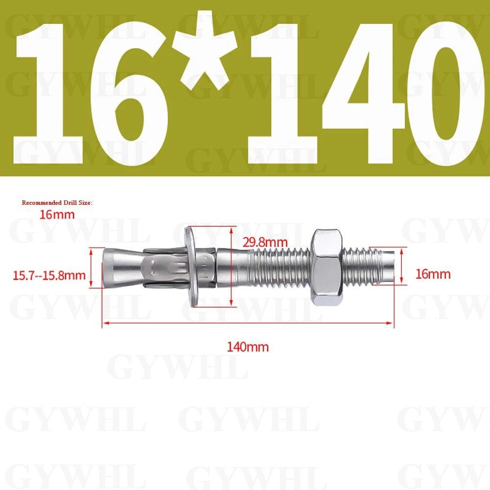 Hex Head Expansion Anchor Bolts — M6 to M20, Stainless Steel A2 & Zinc Plated, Extra Long