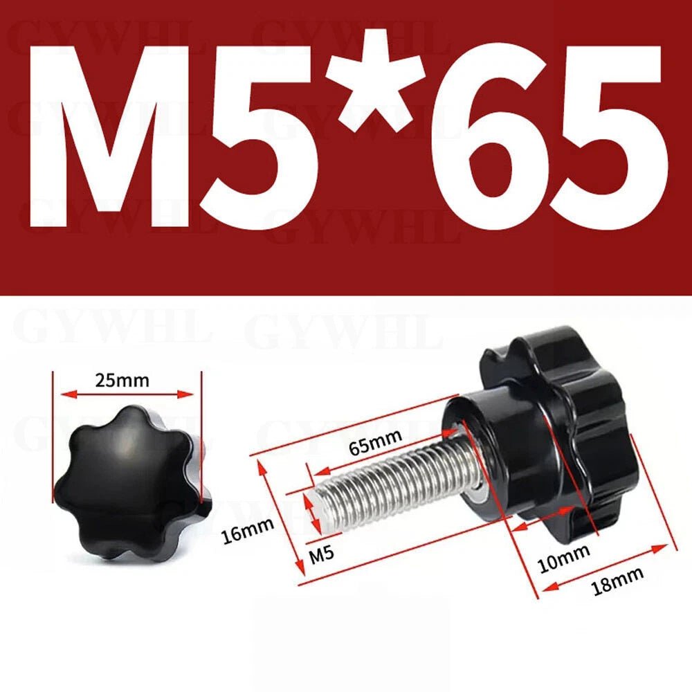 Stainless Thumb Screws Hand Knob Grip Bolts Black Plastic Hexalobular Star Head - HomeDIYer