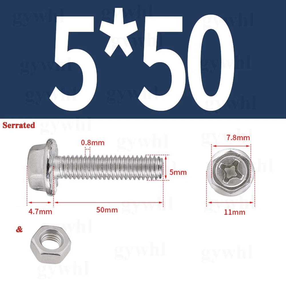 Phillips Hex Flange Bolts with Hex Nuts — Serrated & Smooth, M3–M8