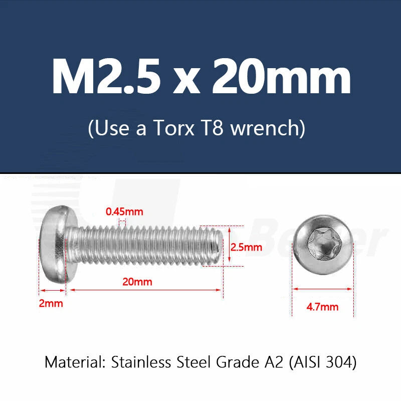 T3–T50 Torx Pan Head Machine Screws – M1.4 to M10, A2 Stainless Steel (3–100mm)