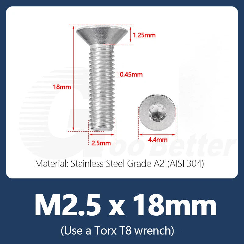 M1.4–M12 Torx Countersunk Machine Screws – A2 Stainless Steel, DIN 965 (3–100mm)