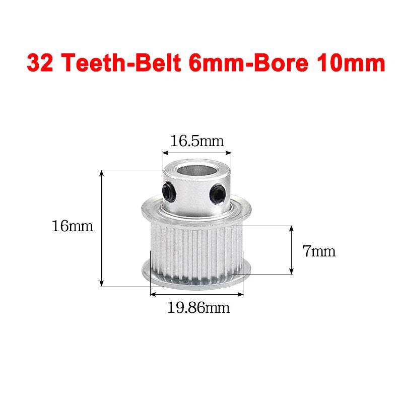 2GT Drive Pulley With Step 16 Tooth - 100 Tooth Bore 4mm - 25mm for 6mm Belt
