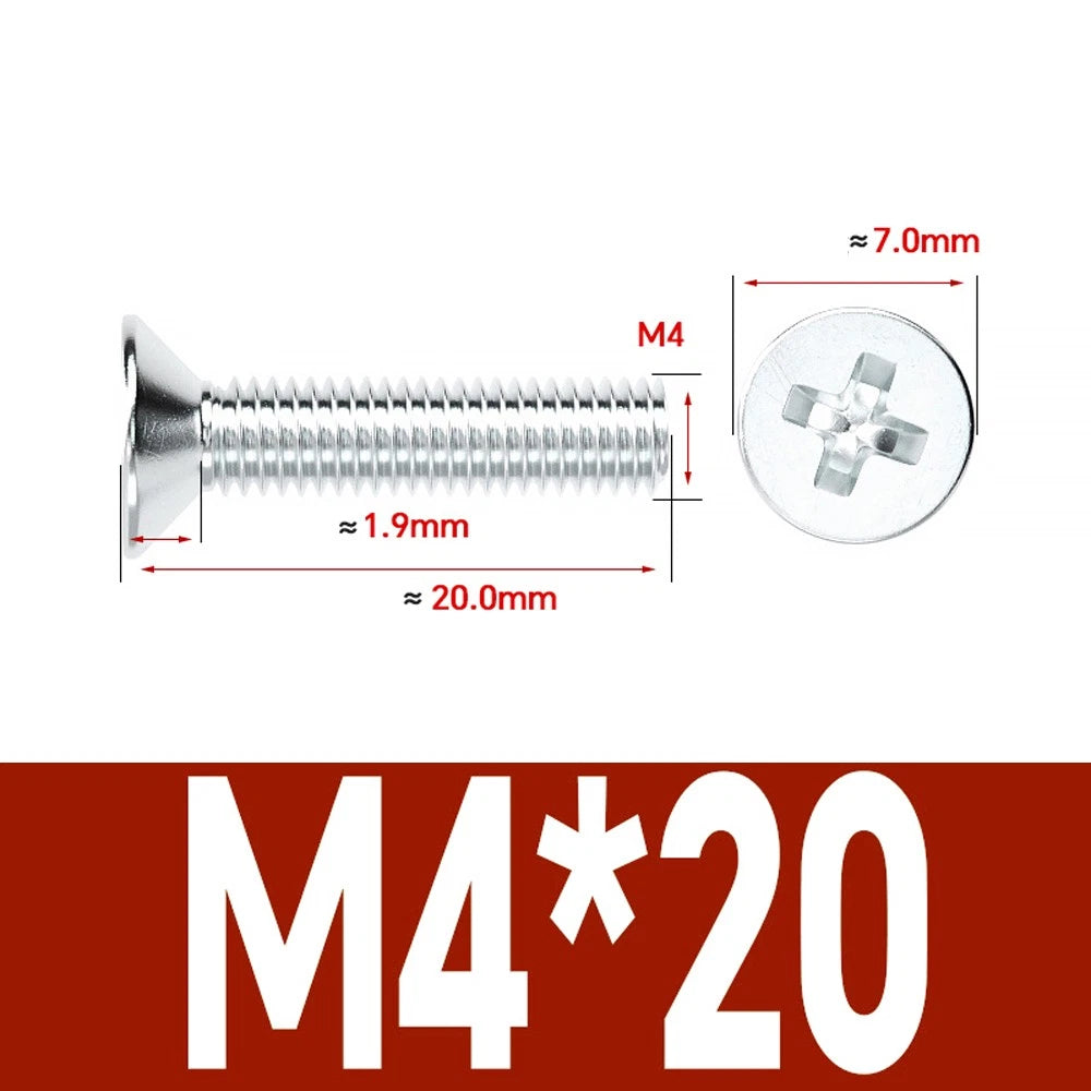Countersunk Phillips Machine Screws – M2 to M12, White / Colour Zinc Plated, Carbon Steel