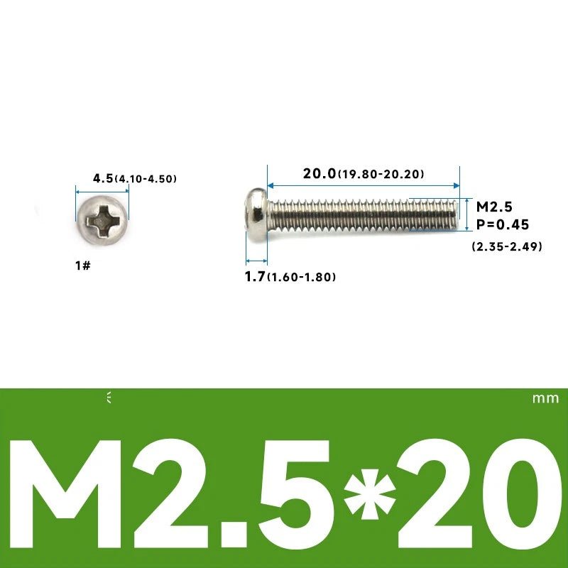 M1–M2.5 Pan Head Phillips Machine Screws – A2 Stainless Steel (304), Fully Threaded - HomeDIYer