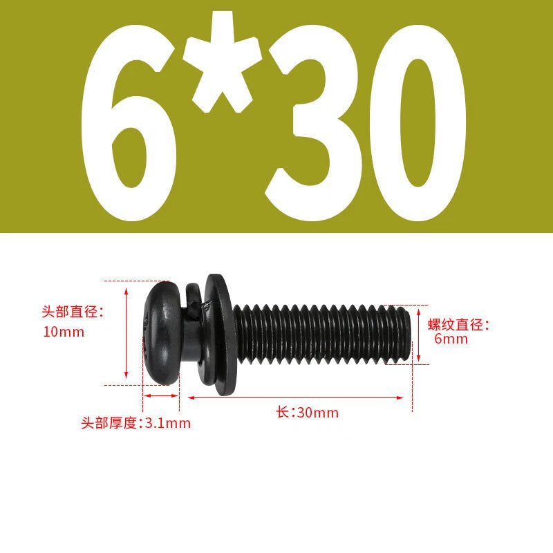 Black Zinc Pan Head Machine Screws with Washers, M2–M6 Pozi Phillips Drive