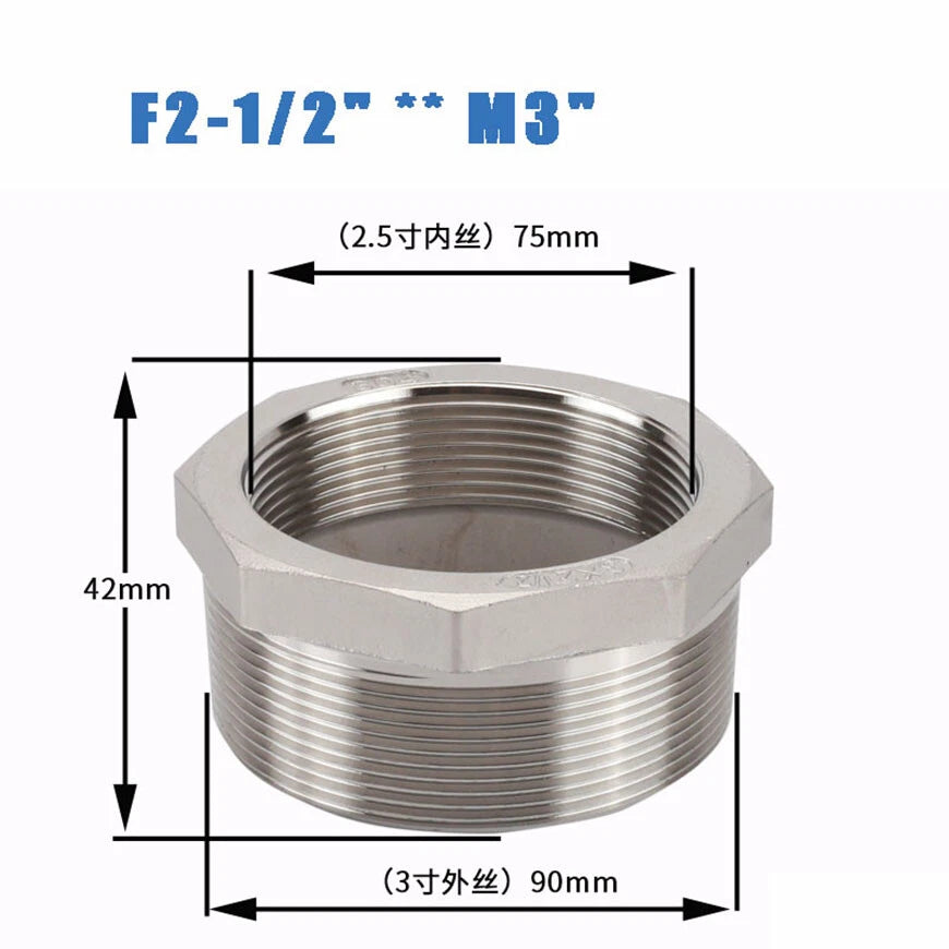 BSP Male to Female Reducing Bush Stainless Steel Pipe Fitting Adapter