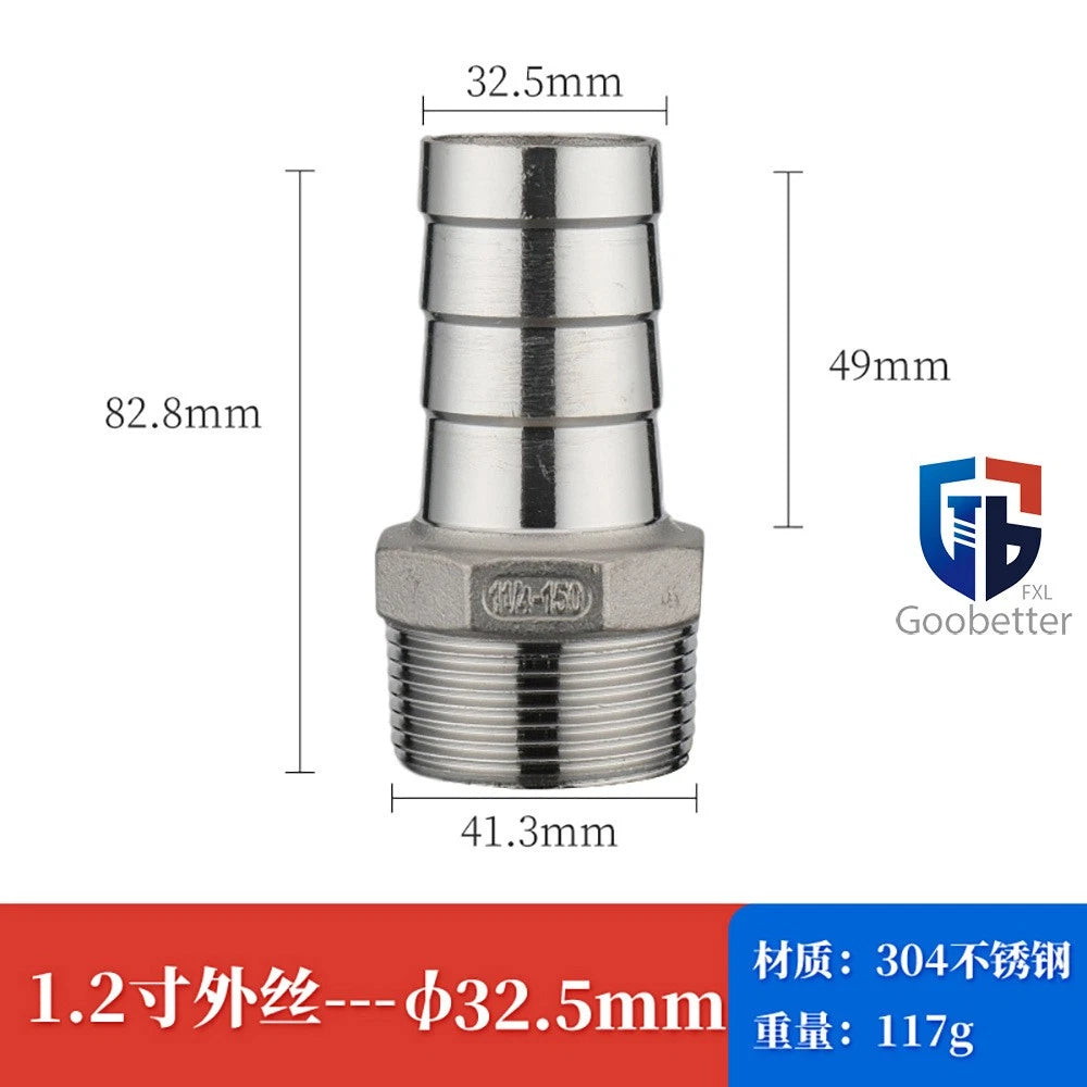 BSP Stainless Steel Male Thread Barb Hose Tail Connector — 1/8" to 2"