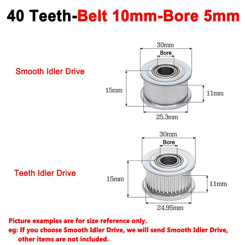 2GT Smooth-Tooth Idler Pulley 16Tooth - 40Tooth Bore 3mm 4mm 5mm 6mm 7mm 8mm