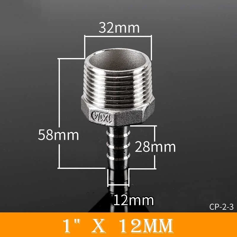 Stainless Steel BSP Male Thread x Barb Hose Tail Connector | 1/8" to 4"