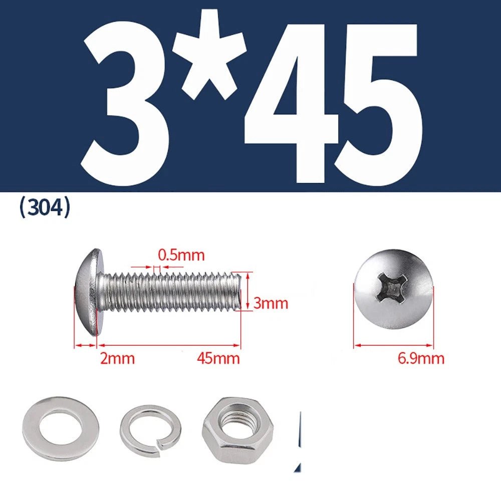 M2–M4 Phillips Truss Head Machine Screws with Hex Nuts & Washers – A2 Stainless Steel - HomeDIYer