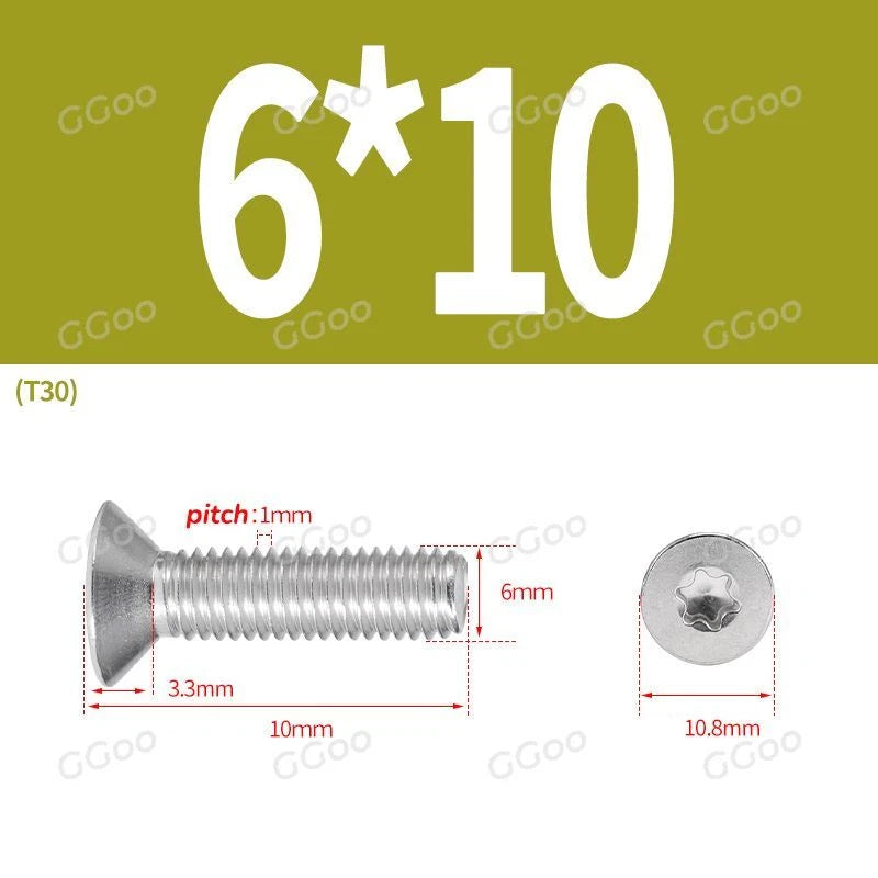 A2 Stainless Steel Torx Countersunk Flat Head Machine Screws M2 M2.5 M3 M4 M5 M6 M8 DIN 965 — 4mm to 60mm