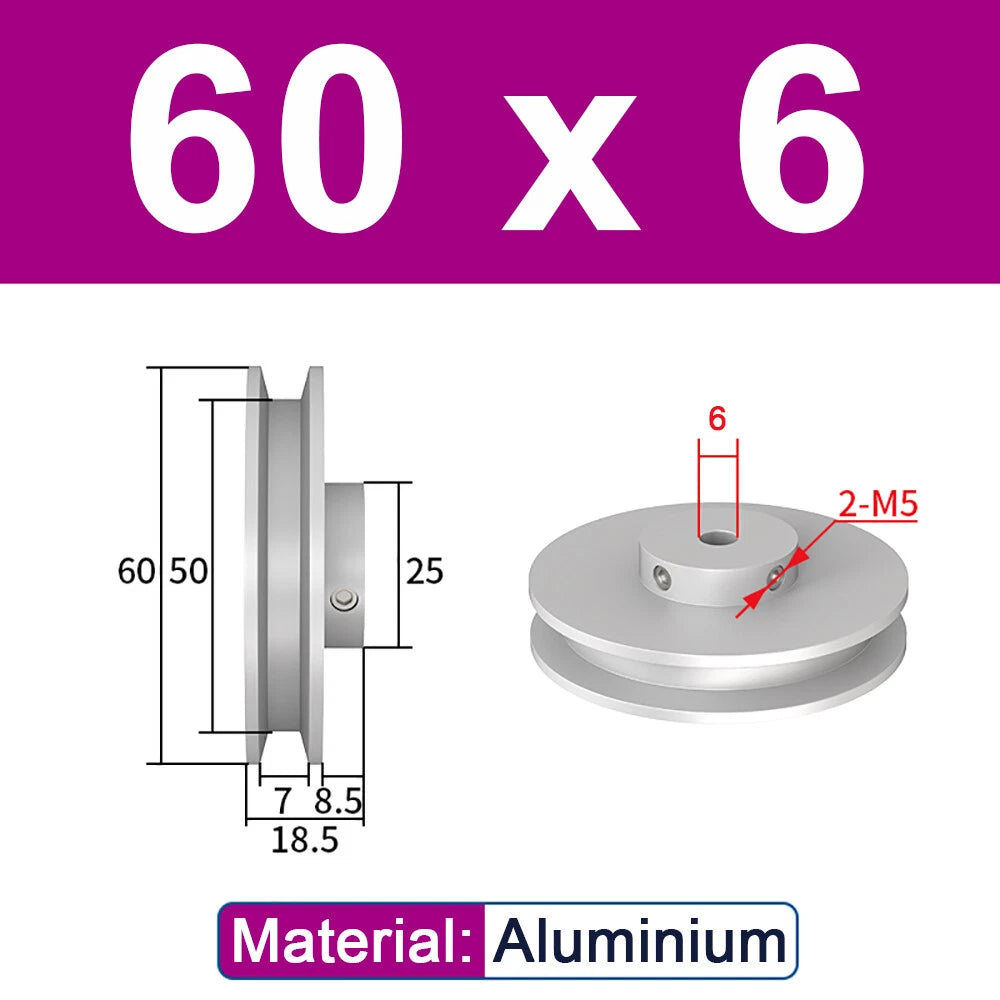 OD 20mm-100mm Aluminium V-Groove Pulley With Fixed Screw for 5mm/6mm Width Belt