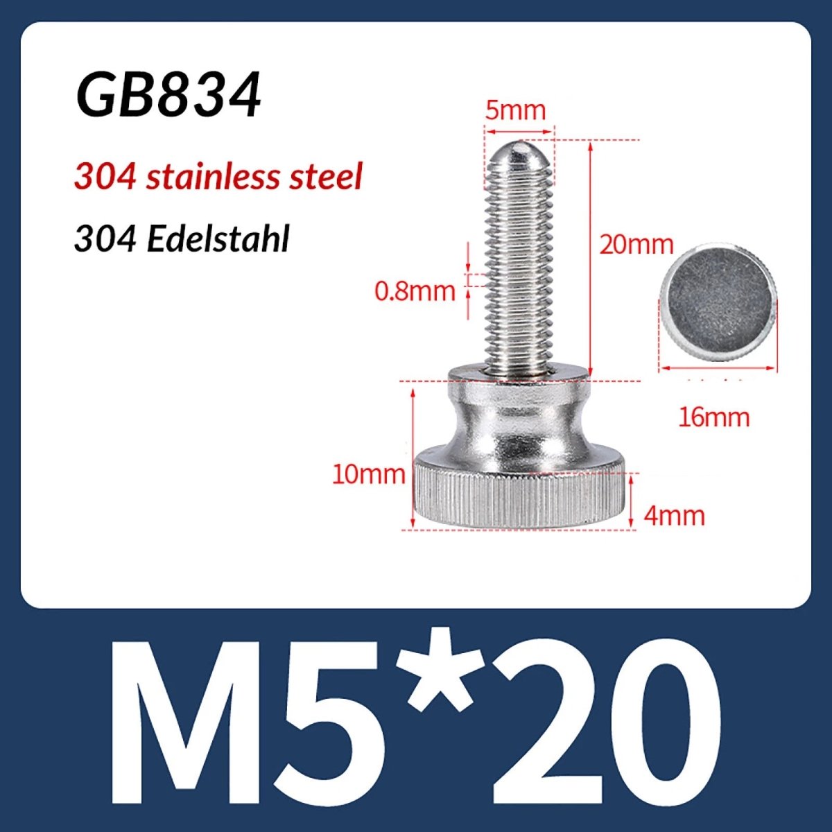 A2 Stainless Steel Knurled Thumb Screws – M2 to M10, Hand Turn Knob Bolts, 4 - 60mm Lengths - HomeDIYer