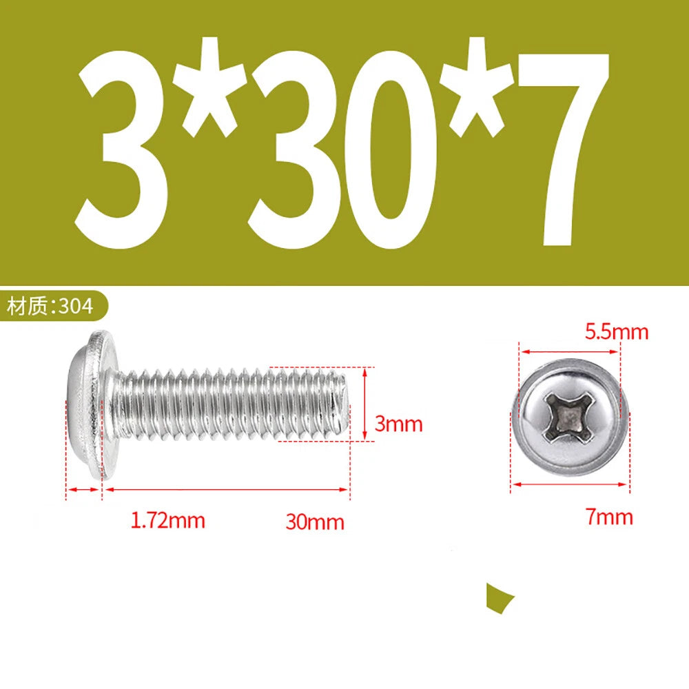 Phillips Flanged Button Head Screws M1.4–M6 | 304 Stainless Steel