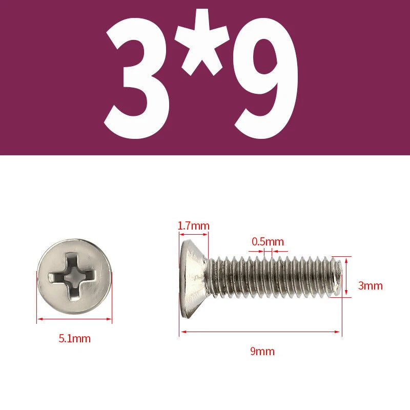 Phillips Machine Screws Countersunk Nickel Plated Steel DIN 965 Flat Head M1~M6