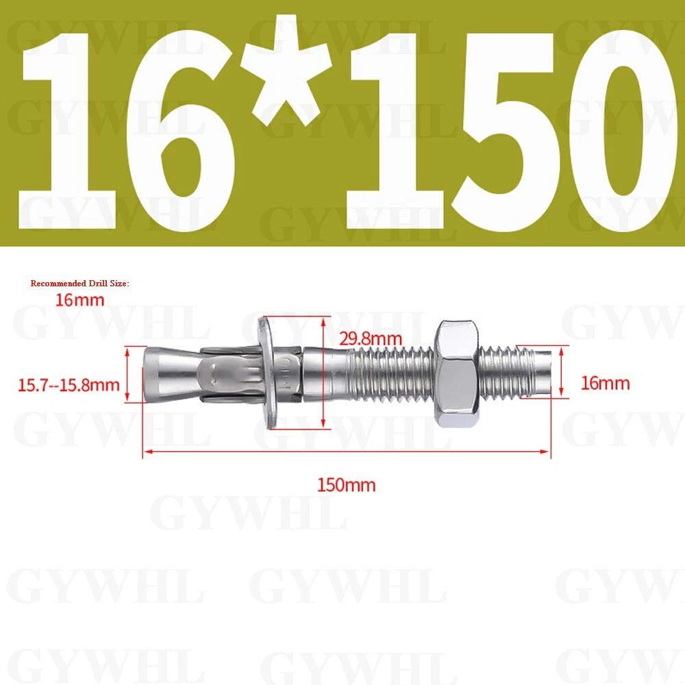 Hex Head Expansion Anchor Bolts — M6 to M20, Stainless Steel A2 & Zinc Plated, Extra Long