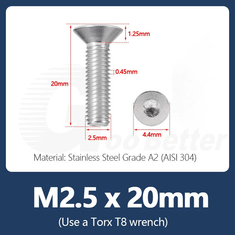 M1.4–M12 Torx Countersunk Machine Screws – A2 Stainless Steel, DIN 965 (3–100mm)