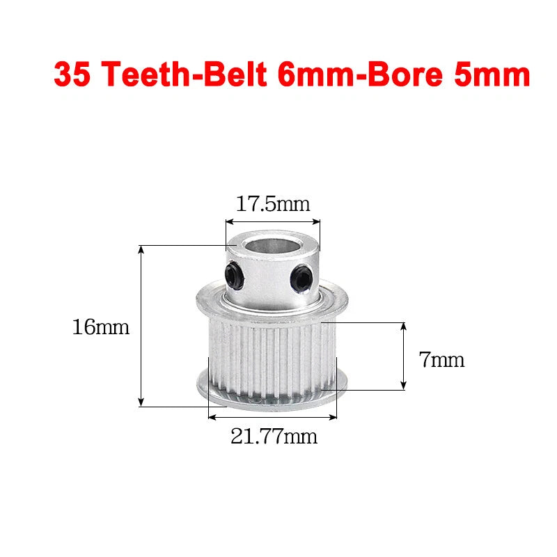 2GT Drive Pulley With Step 16 Tooth - 100 Tooth Bore 4mm - 25mm for 6mm Belt