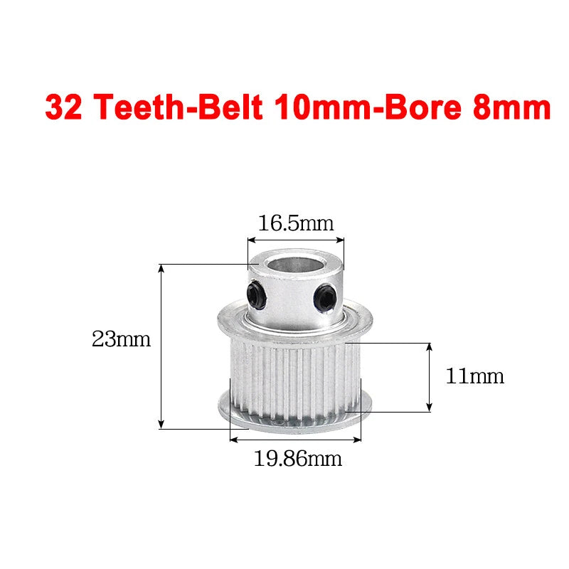2GT Drive Pulley With Step 16 Tooth - 100 Tooth Bore 4mm - 25mm for 10mm Belt