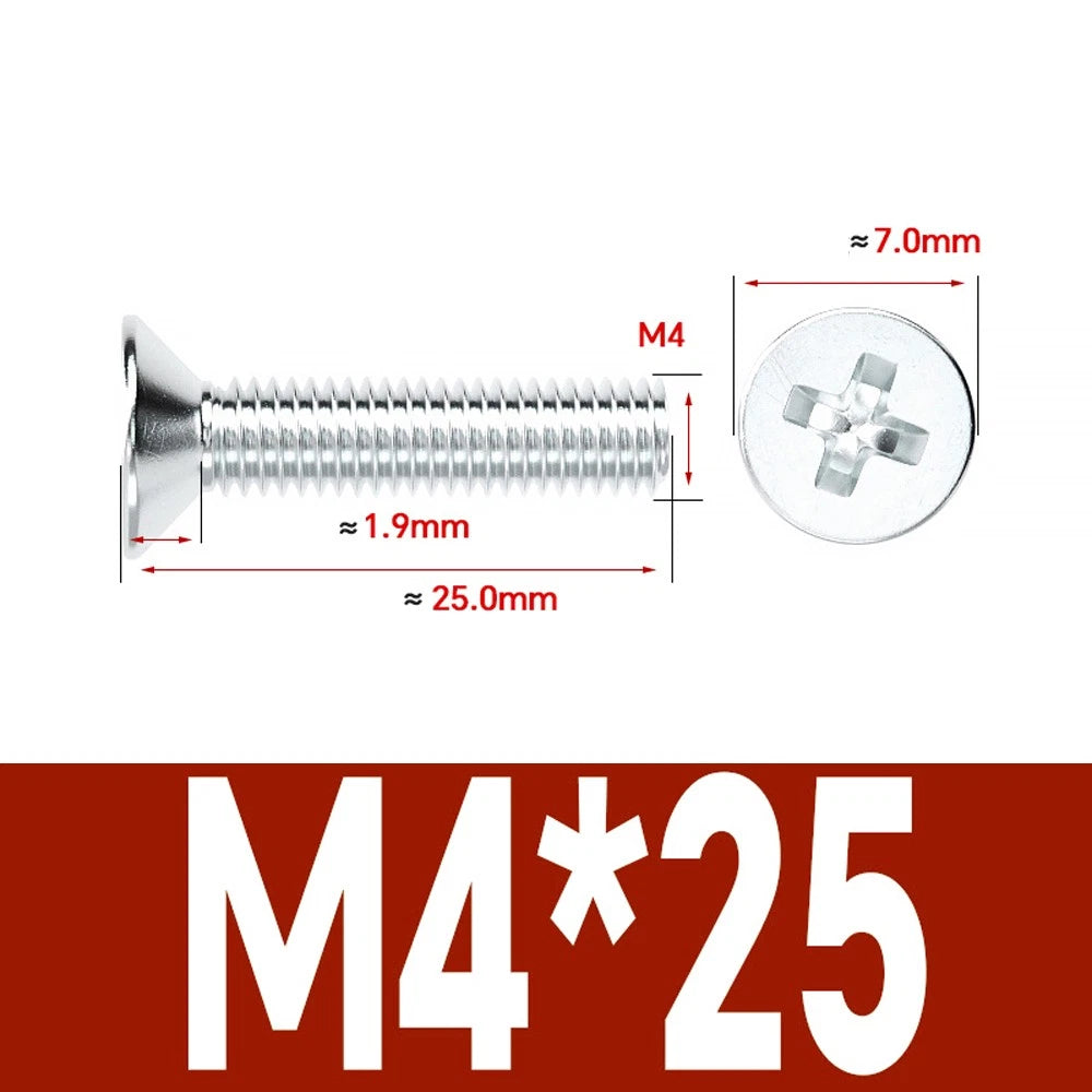 Countersunk Phillips Machine Screws – M2 to M12, White / Colour Zinc Plated, Carbon Steel