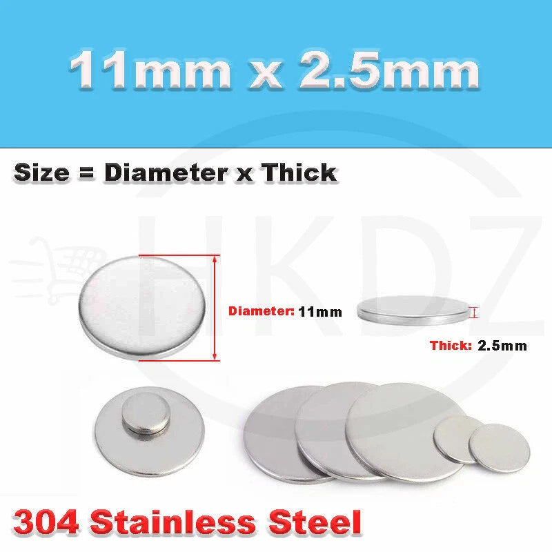 Stainless Steel Blank Round Disc 304 Grade Metal Sheet Plate Ø6-80mm Thick 1-5mm