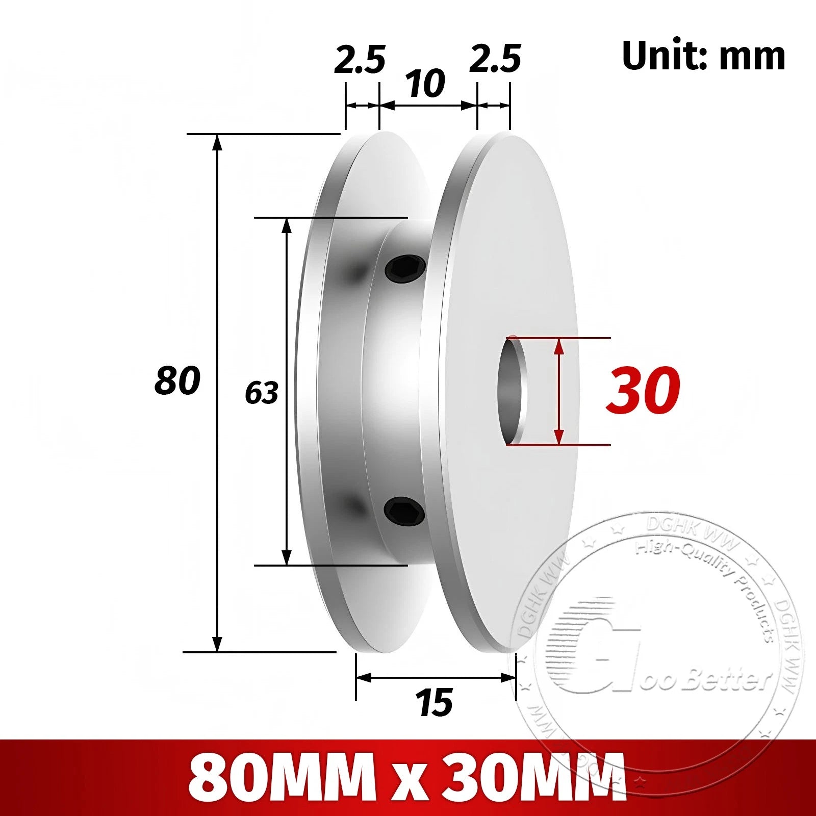 V-Groove Aluminum Drive Pulley For V-Belt Pulleys Groove 10mm OD 40/50/60/80mm